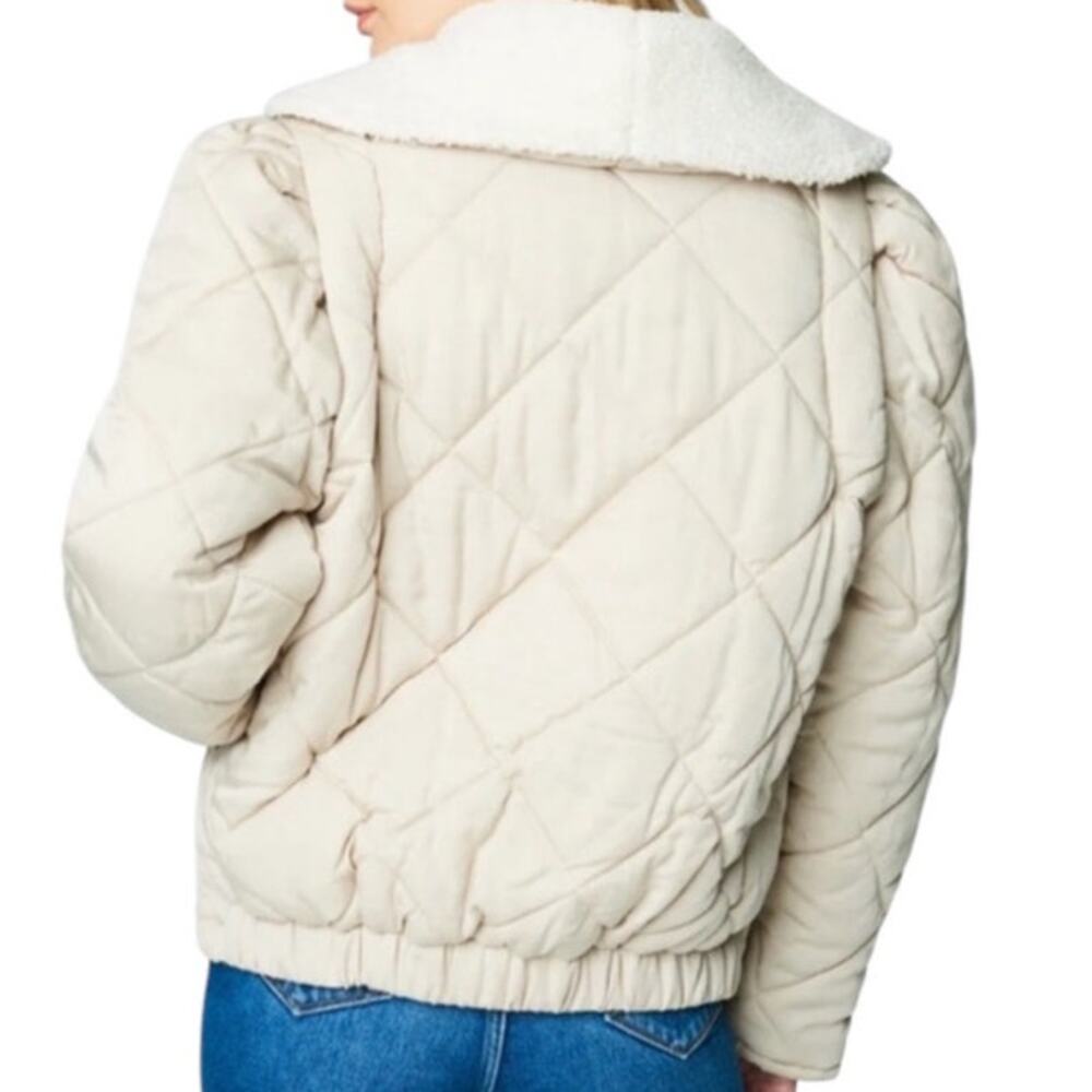 Blank NYC Size XL Faux Fur Trim Snap Front Quilted Puffer Jacket Cream Cozy NWT - Picture 16 of 16
